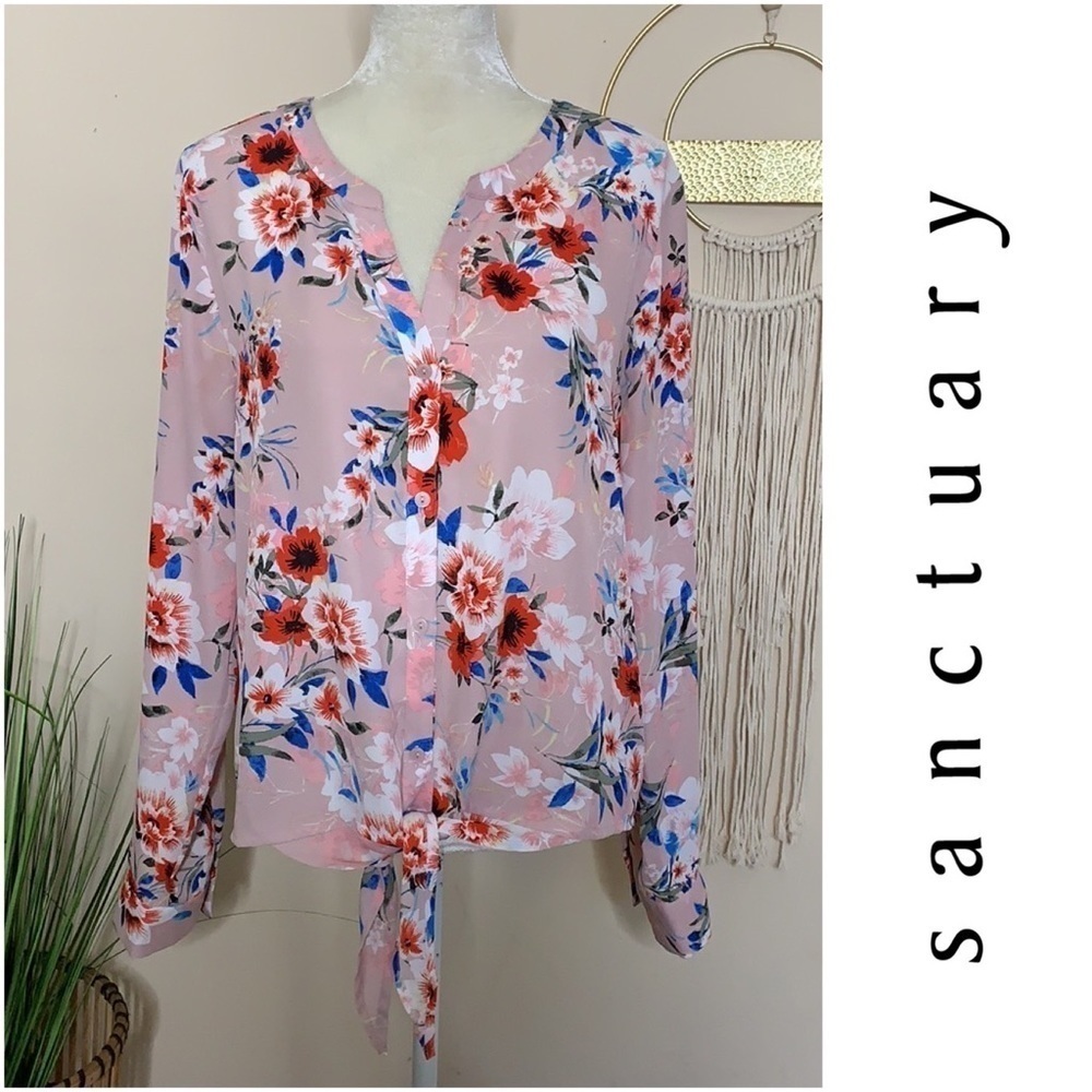 sanctuary • floral tie button down front blouse